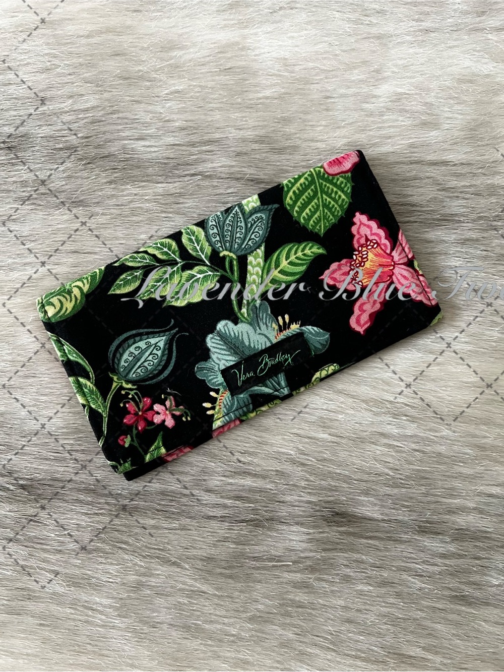 Vintage VERA BRADLEY Botanica 2008 2 Fold Checkbook Cover Black Pink Green Y2K